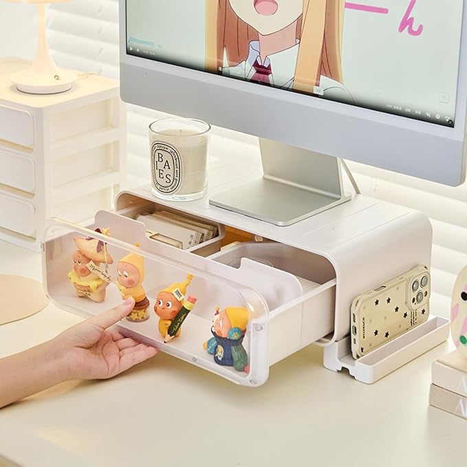 Monitor Stand Riser Small, Computer Monitor Stand with Drawer and Display Minifigures, Computer Desktop Stand with Lights, Removable Elevated Structure, Compatible with Computers, Desktops, and Laptops