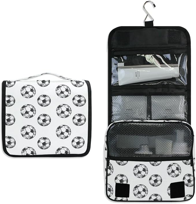Hanging Travel Toiletry Bag Kit Boys Makeup Case Cosmetics Organizer for Men Women (Soccer Balls)