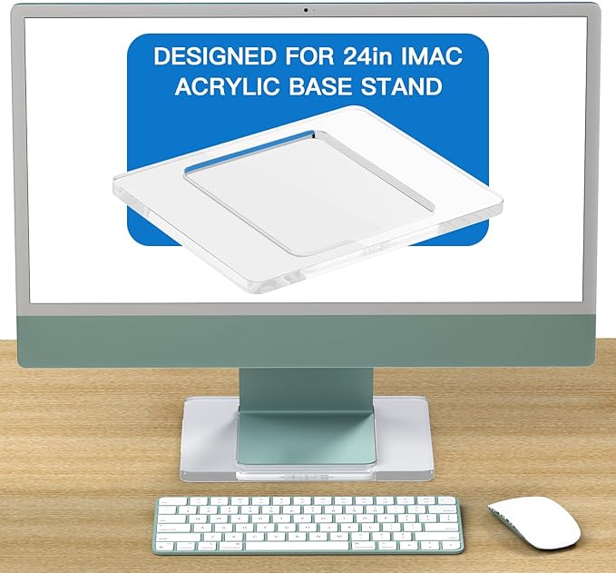 Acrylic Stand Base Widener for 24-inch iMac 2021-2024 M1/M3/M4 Chip - Stability Plate with Anti-Slip Design & Enhanced Support for iMac 24 inch (Clear White)