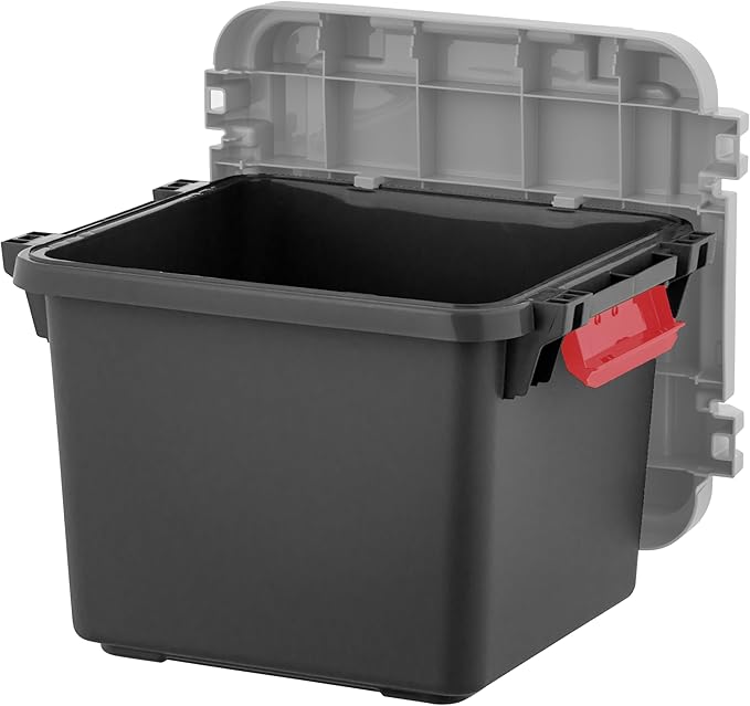 IRIS USA 4 Pack TrailBox, 8 Gallon Lockable Storage Trunk Box, Truck Bed Bin Heavy-Duty Containers Camping Gear, Adventure Chest - Dark Gray/Gray