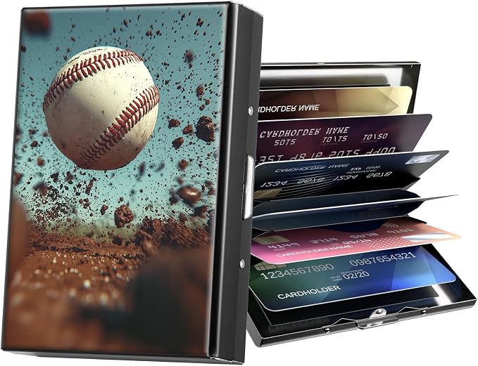 Metal Wallet,Credit Card Holder for Women Men,RFID Blocking Card Holder Mini Slim Aluminum Wallet ID Case Hard Case Business Card Holder Case,Baseball Blue Vintage