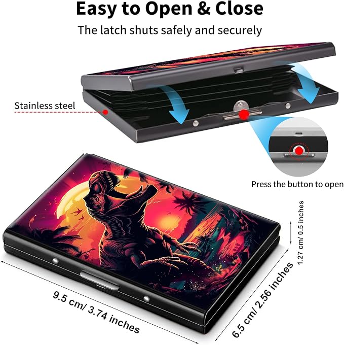 Metal Wallet,Credit Card Holder for Women Men,RFID Blocking Card Holder Wallet Mini Slim Aluminum Wallet ID Case Hard Card Case Business Card Holder Case,Dinosaur Sunset
