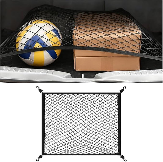 Car Cargo Net, 31.5" × 23.62" Adjustable Elastic Vehicle Trunk Cargo Storage Net with Hooks, Stretchable Mesh Automotive Trunk Organizers, Universal for SUV Motorhome Pickup