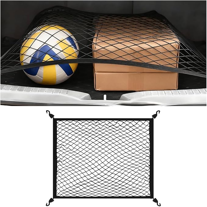 Car Cargo Net, 23.62" × 15.75" Adjustable Elastic Vehicle Trunk Cargo Storage Net with Hooks, Stretchable Mesh Automotive Trunk Organizers, Universal for SUV Motorhome Pickup