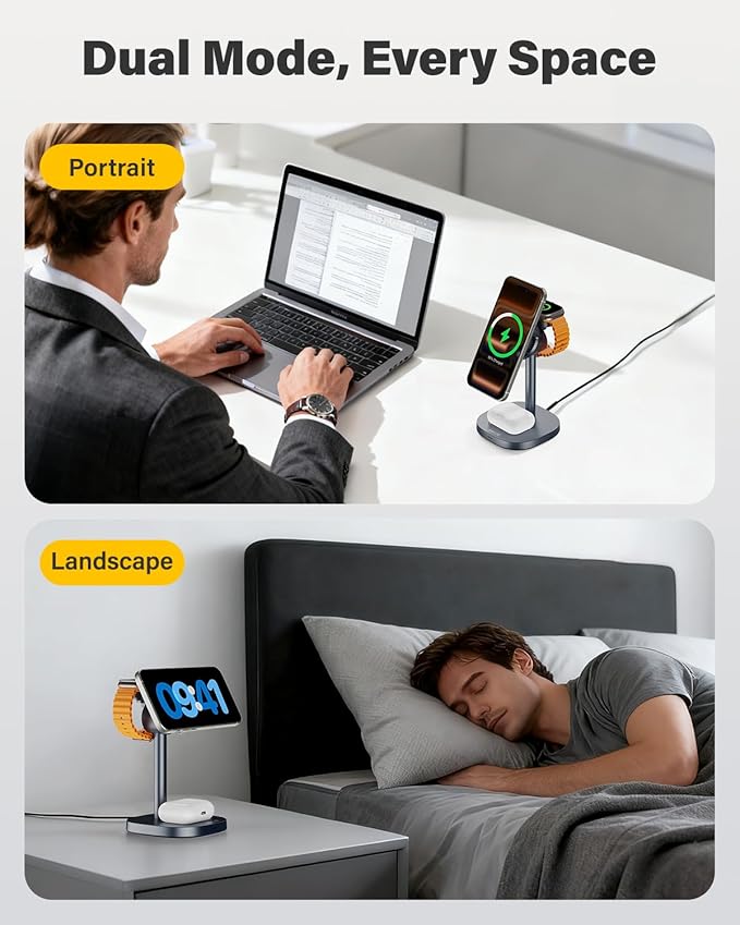 25W Fast Wireless Charger Stand for Apple MagSafe Charger, 3 in 1 Charging Station with TEC Cooling, Magnetic Wireless Charger for iPhone17/16/15/14/13/12, Apple Watch, AirPods, Gifts for Men