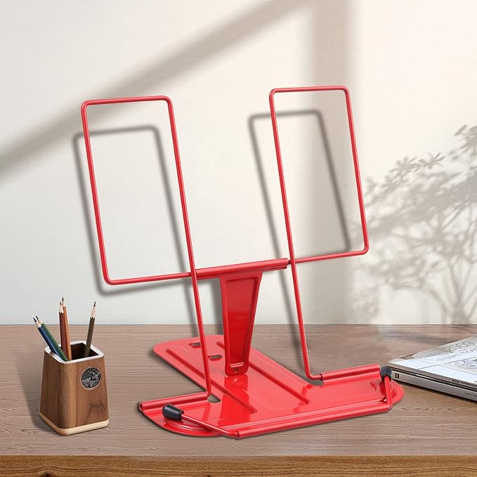 Honagu Book Stand for Reading, Adjustable Reading Rest Book Holder, Documents Stand, Sturdy Typing Stand for Recipes Textbooks Tablet Music Books (Red)