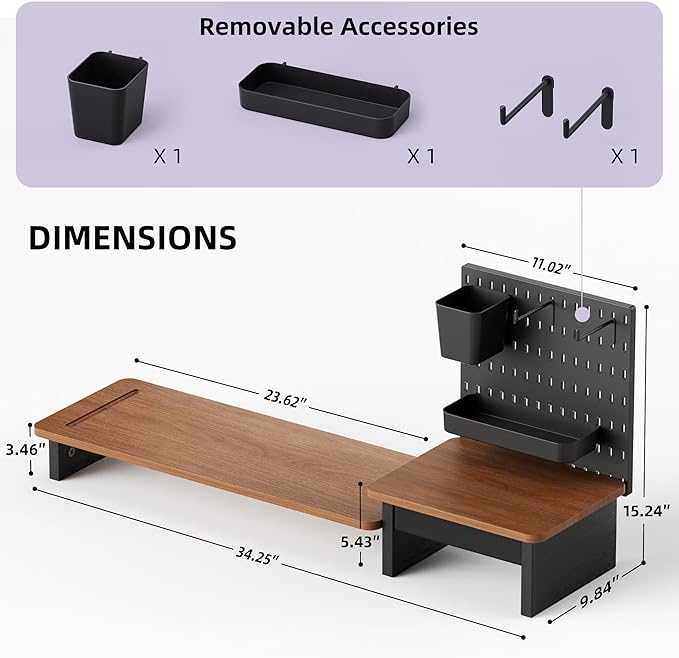 AFOOYO Monitor Stand Riser,Computer Monitor Stand with DIY Pegboard and drawer for Laptop,PC,Computer,Printer,Walnut Finish
