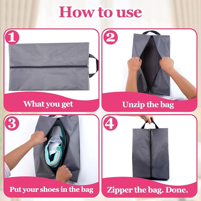 6 Pcs Travel Shoe Bags Set with Zipper and Handle, Portable Waterproof Shoe Bags, Soccer Cleats Bag Shoe Pouch for Gym, Travel Shoe Storage Bag, Shoe Organizer Packing for Women and Men