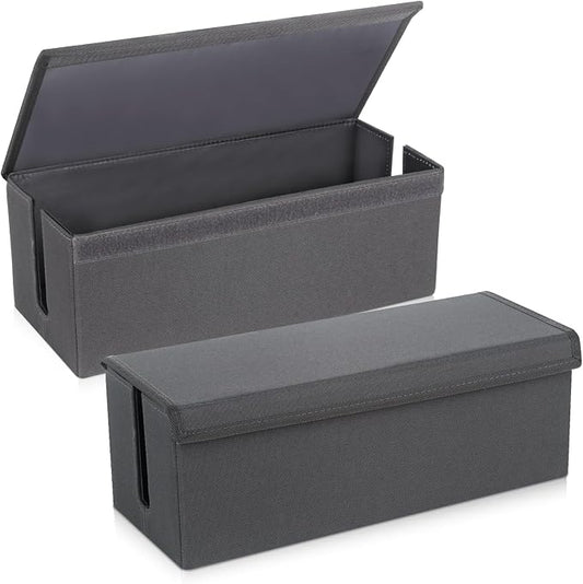 2 Pack Cable Management Box, Fabric Cord Hider Box with Lid,Cord Storage Box for Power Strip,TV Wires, Computer, Router, USB Hub,Under Desk Cord Organizer, Desk Cable Storage