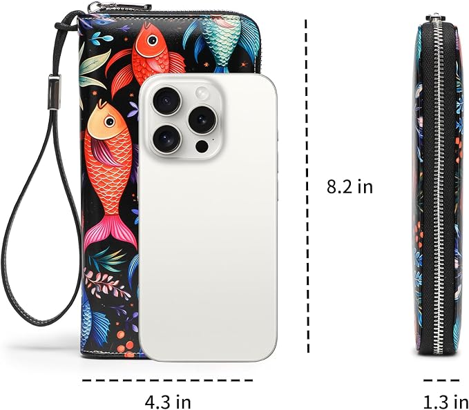 RFID Blocking Wristlet Large Wallet for Women Credit Card Holder Bifold Designer Zipper Phone Long Wallet Purse Aquarium