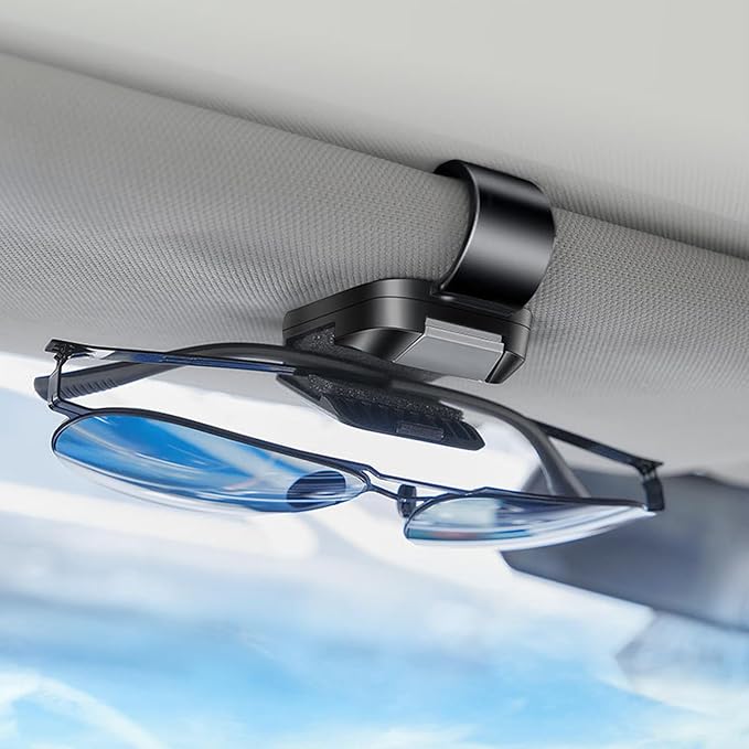 Sunglass Holderfor Car Visor Cip. Push-Button Opening Car Sunglass Holder, Visor Sunglasses Holder Cip. Fits Cars, Trucks. SUVs and More (Black)