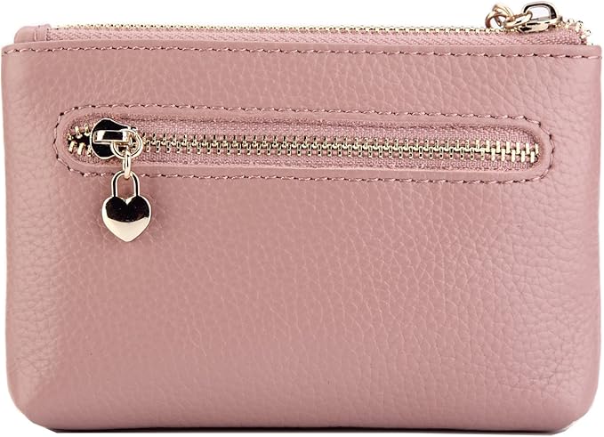 ZOOEASS Women Genuine Leather Zip Mini Coin Purse With Key Ring Triple Zipper Card Holder Wallet