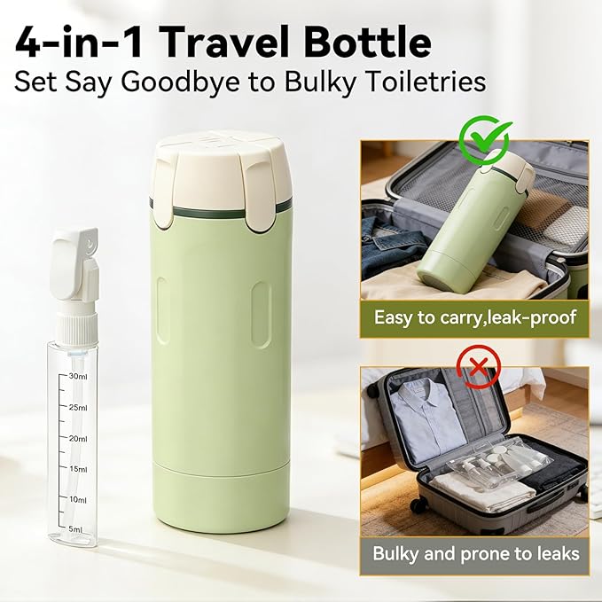 4 in 1 Travel Dispenser,Travel Shampoo and Conditioner Bottles,Refillable Leak Proof Containers Toiletries for Vacation and Business Travel 120ML