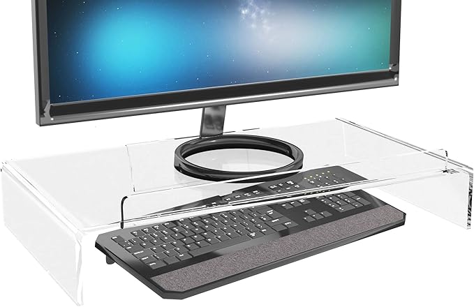 Kantek Acrylic Computer Monitor Stand with Keyboard Storage, Holds up to 50 Pounds, 21.25" x 11.9" x 3.4", Clear