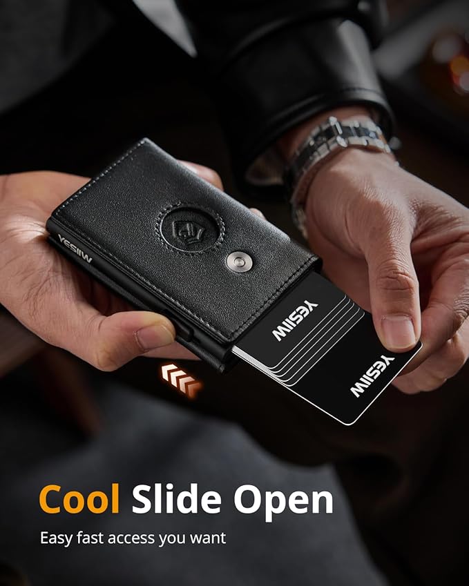 YESIIW Credit Card Holder Wallet for Men RFID Blocking Slim Minimalist Metal Wallet with Money Pocket Contactless Card Protector