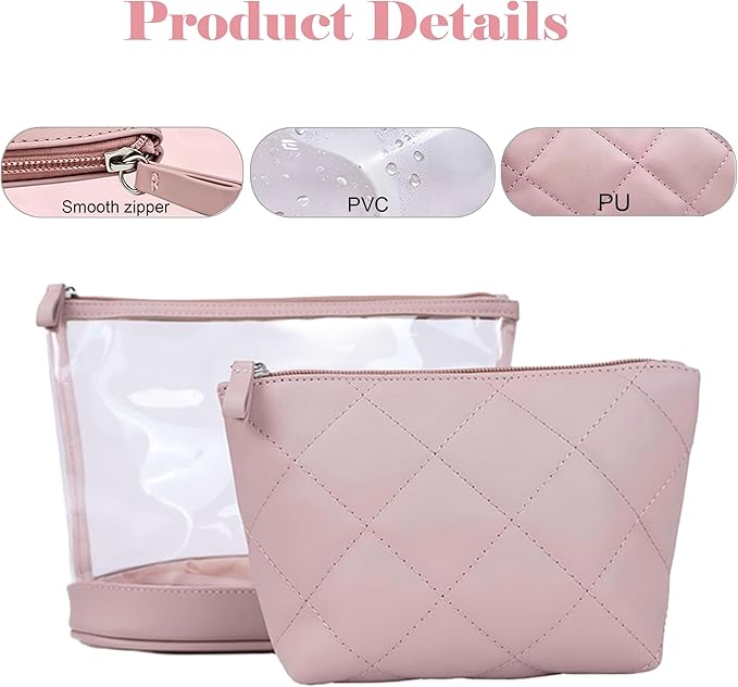 Clear Makeup Bag Set with Small Pouches, Travel Toiletry Organizer, 2 Styles with Inner Bags, Cosmetic Storage for Women, Transparent PVC & PU Leather, Portable for Vacation, Daily Use (43373741)