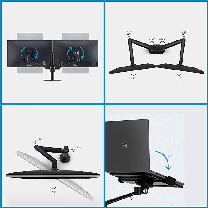 Height Adjustable Laptop Monitor Stand - Compatible with 13 to 17.3 inch Laptops, Holds 2 Monitors 11 to 27 inch with Vesa, Black