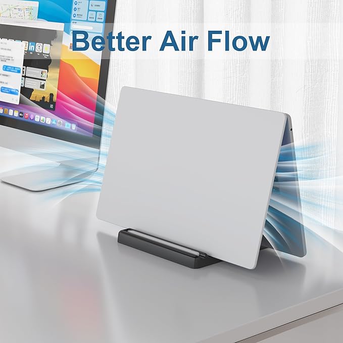 Vertical Laptop Stand Holder - Adjustable ABS Plastic Desktop Management Notebook Dock, Space-Saving 3 in 1 Compatible with All MacBook Pro Air, Mac, HP, Dell, Microsoft Surface (Black-1 Slot Version)
