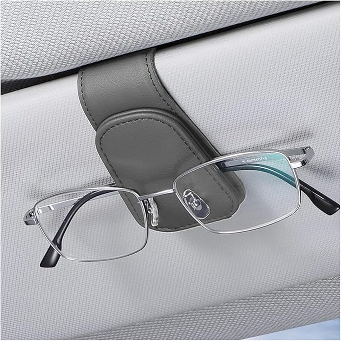 zipelo Sunglasses Holder for Car Sun Visor, Vehicle Magnetic Leather Eyeglass Hanger, Sun Glasses Mount Clip on Visors, Ticket Card Cash Organizer, Auto Interior Accessories (Gray, 1 PCS)