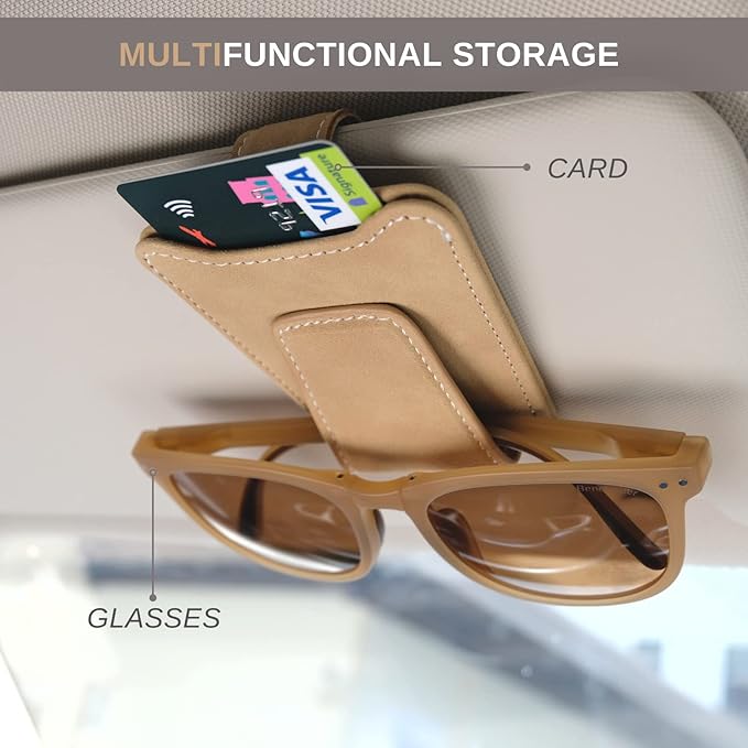 Sunglasses Holder for Car Sun Visor, Multifunctional Sunglasses Hanger with Ticket Card Pocket