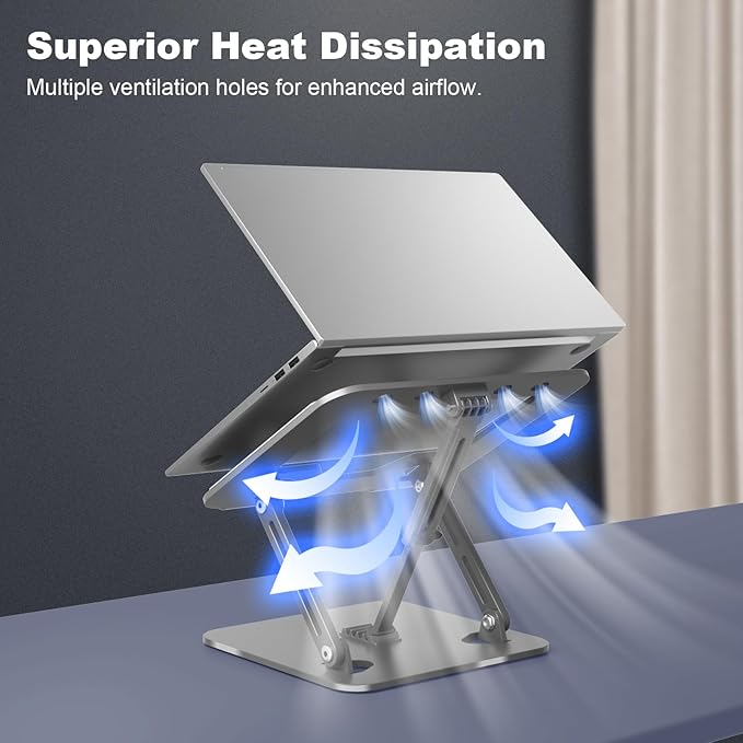 Adjustable Laptop Stand for Desk, Portable Laptop Riser with 3 Support Arms, Super Sturdy Foldable Metal Ventilated Ergonomic Notebook Holder for MacBook/Dell/HP (10-17.3'')