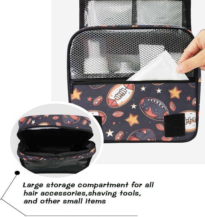 senya Hanging Travel Toiletry Bag Rugby Balls Kit Makeup Case Cosmetics Organizer for Men Women