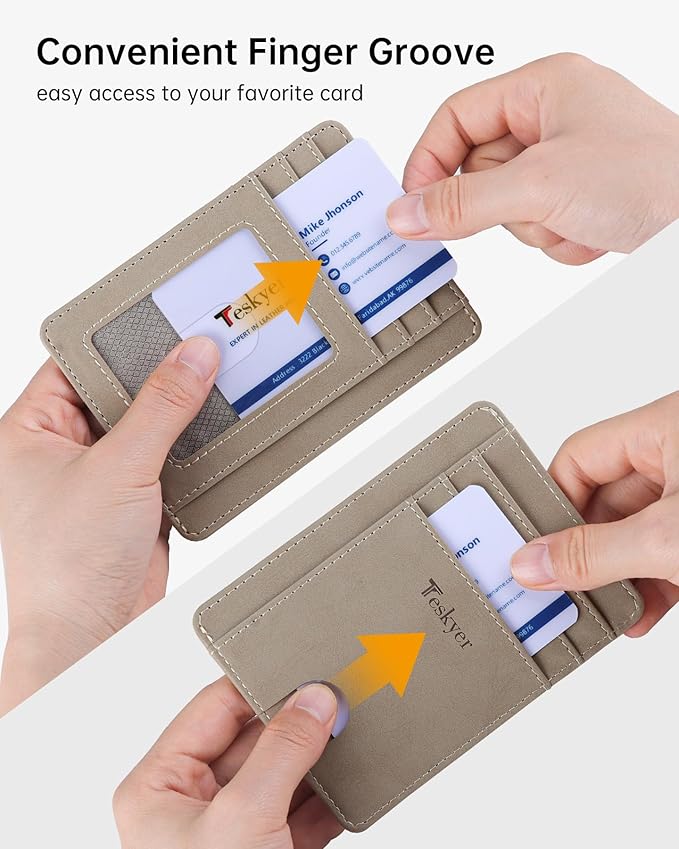 Teskyer Slim Wallet for Men, Minimalist Front Pocket RFID Blocking Leather Wallet Credit Card Holder for Men & Women