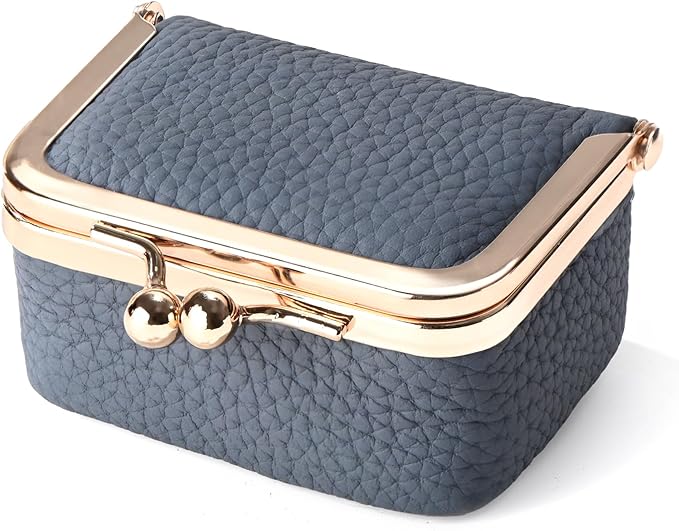 Zivyes Mini Jewelry Box Travel Small Coin Purse Organizer Case Genuine Leather Tiny Size (B-blue)