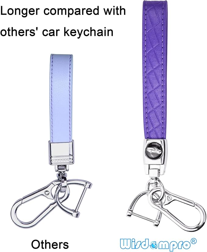 Wisdompro Microfiber Leather Car Keychain, Universal Key Fob Keychain Leather Key Chain Holder with 3 Keyrings and 1 Screwdriver for Men and Women - Purple