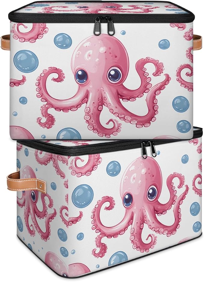 Octopus Storage Basket for Bedroom Kitchen Bathroom Storage Bins with Lids Collapsible Toy Cube Storage Organizer for Kid Teen Women Men