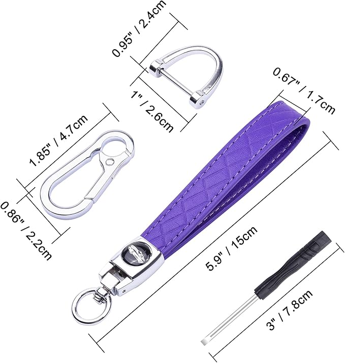 Wisdompro Microfiber Leather Car Keychain, Universal Key Fob Keychain Leather Key Chain Holder with 3 Keyrings and 1 Screwdriver for Men and Women - Purple