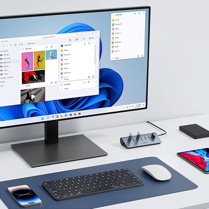 USB Hub 3.0, JESWO Aluminum 7 Port USB 3.0 Hub with 3.3Ft Cable, USB Splitter with 7-USB3.0 Data Ports Compatible with MacBook, Laptop,Surface Pro, PS5, PC and More (No Power Adapter Included)