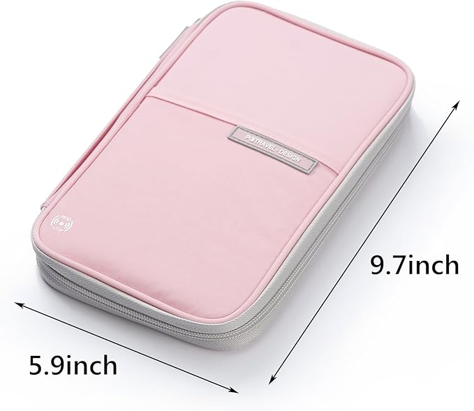 VanFn Passport Wallet, RFID Family Travel Passport Holder With Hand Strap, RFID Blocking Credit Card Wallet For Men & Women, Trip Document Organizer Fits Phone And Tickets P.Travel Series (Pink)