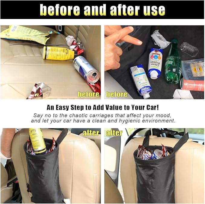 2PCS Car Trash Bag, Auto Portable Trash Can Universal Hanging Car Garbage Bag, Waterproof Garbage Can with Elastic Opening, Car Organizer Auto Accessories for Car, Home, Outdoor