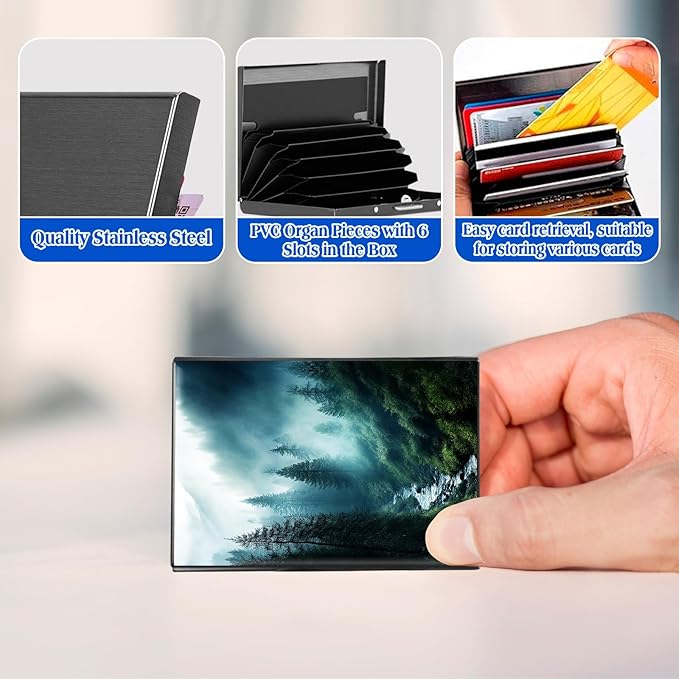 RFID Blocking Credit Card Holder - Slim Metal Wallet for Women & Men,Forest In Rain Design Stainless Steel Business Card Case,Compact Pocket Organizer for Travel & Daily Use
