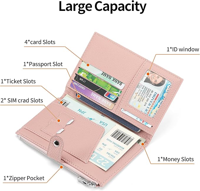 RNIEGA Passport Holder for Women Leather Passport Wallet for Travel RFID Blocking Passport Wallet Credit Card Holder with Zipper Pocket