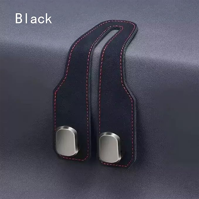 Car Headrest Hook 2 Pack, Premium Leather Car Purse Hooks, Heavy Duty Seat Back Organizer for Handbags, Groceries & Bags, No Scratch, Easy Install Car Accessories(2, Black)