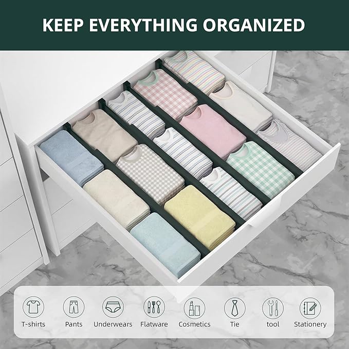 ANTOWIN Expandable Bamboo Drawer Dividers Organizers, Drawer Separators Splitter,17-22 inches Long Adjustable Spring-loaded Organizer for Large Utensil, Clothes, Tools(Dark Green)