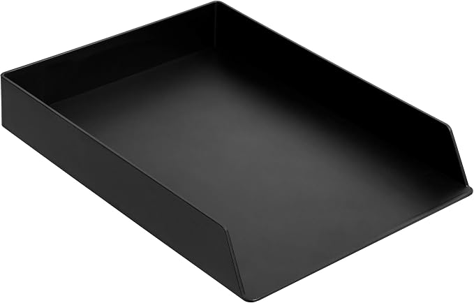 Amazon Basics Rectangular Plastic Desk Organizer, Letter Tray for Documents and Office Supplies, File Storage, Black, 12-Pack