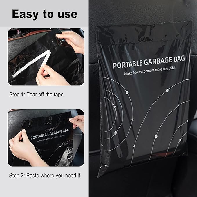 Disposable Trash Bags for Cars, Vomit Bags Pack of 100, Portable Drawstring, Paste Dual-Use Self Adhesive Cleaning Bags, Easy Stick on and Hanging, for Cars Kitchens Bedrooms Travel Office (Black)