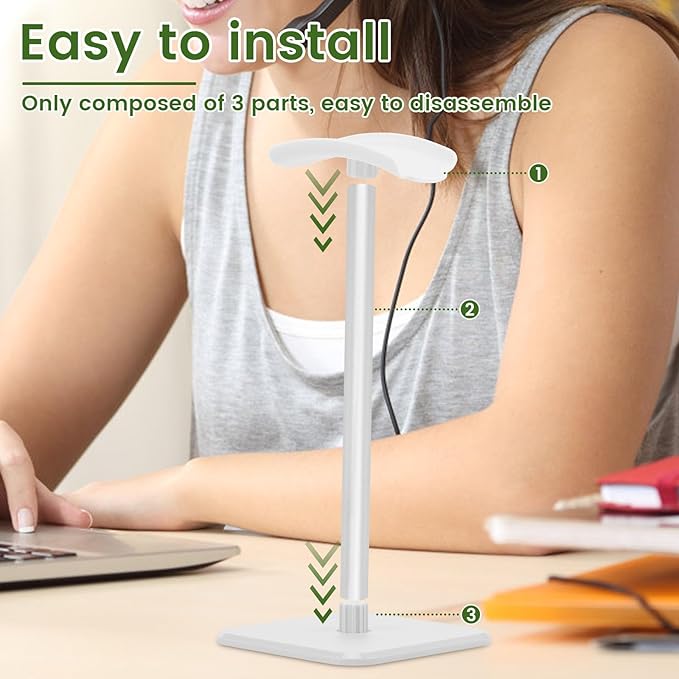 Headphone Stand, Detachable Headphone Holder, Universal Gaming Headset Holder, Space Saving Headset Stand for Desk, Headphone Holder Stand for Most Wired and Wireless Headphones (White)