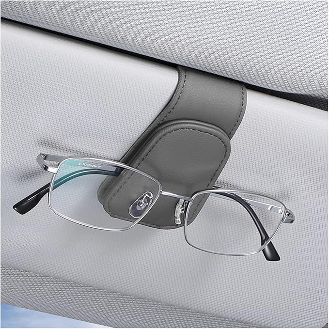 AICEL Sunglasses Holders for Car Sun Visor, Leather Eyeglasses Hanger Mounter, Magnetic Glasses Holder and Ticket Card Clip, Auto Interior Accessories Universal for SUV Pickup Truck
