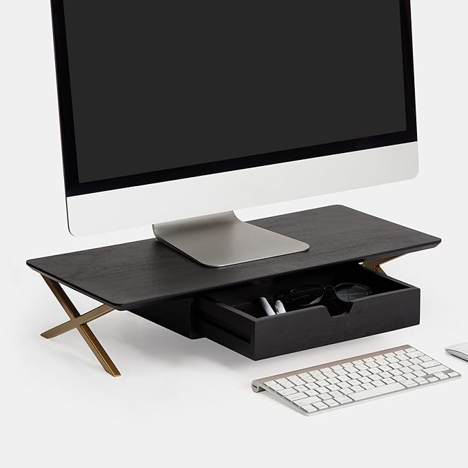 Anji Mountain Monitor Stand - Desktop Organizer & Laptop Riser, Ergonomic Monitor Riser, Space-Saving Monitor Stand for Desk, Durable Construction, Easy Assembly, Ideal for Home & Office,Black