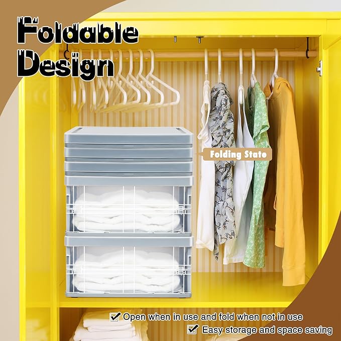 10 Quart Plastic Storage Bins With Lids, Clear Foldable and Stackable Containers Organize,Classroom Organization Tools (Grey)