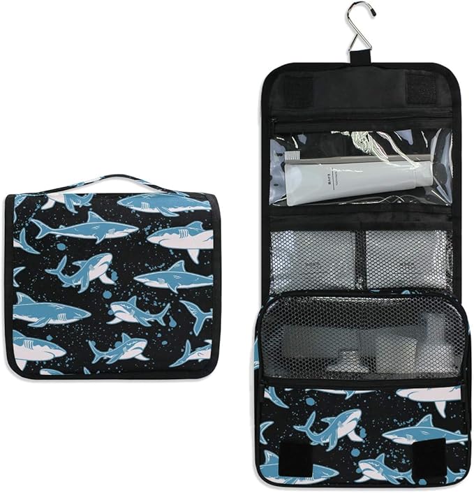 Hanging Travel Toiletry Bag Kit Boys Makeup Case Cosmetics Organizer for Men Women (Undersea Shark)