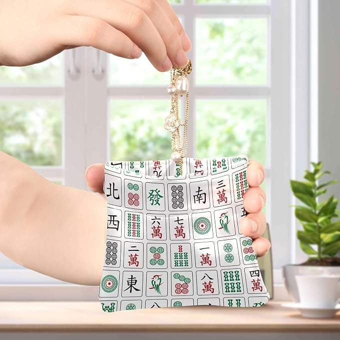 Mahjong Women's Waterproof PU Leather Coin Purse, Slim Travel Wallet with Zipper - Compact Card Holder & Jewelry Organizer for Cash, Keys, Lipstick