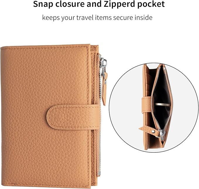Passport wallet and Card Slot Combo RFID Blocking Slim Leather Travel Passport Wallet for Men and Women with Zippered Coins Pocket Passport holder, Brown