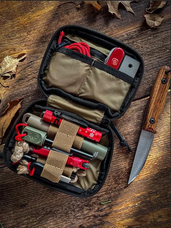 ROARING FIRE Brigos EDC Organizer Pouch Nylon Utility Pouch with RFID Theft-Proof Pocket. EDC Pocket Organizer Pouch for Men, 3 YKK Zipper Pockets, 5 Insert Pockets (Black Stripes Pattern Version)