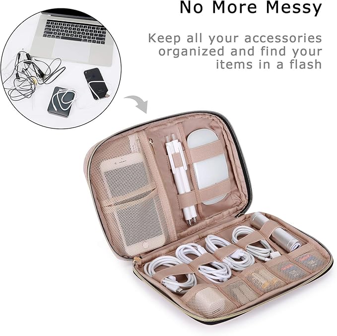 BAGSMART Large Electronics Organizer Travel Case, Travel Essentials, Cord Organizer Travel Cable Organizer Bag, Travel Accessories for Women, Pink