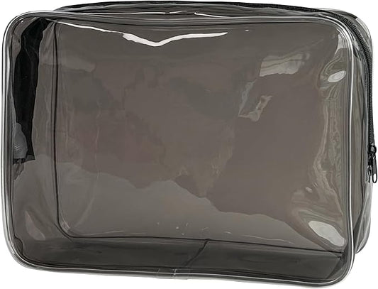 Waterproof PVC Makeup Bag - Leakproof Cosmetic Organizer for Travel Toiletry Storage 9.84×7.09×2.36 Inch for Women & Men (Black)